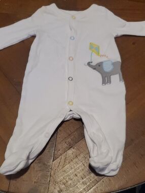 Carter's White Footed One-Piece with Gray Elephant and Yellow Kite Accent
